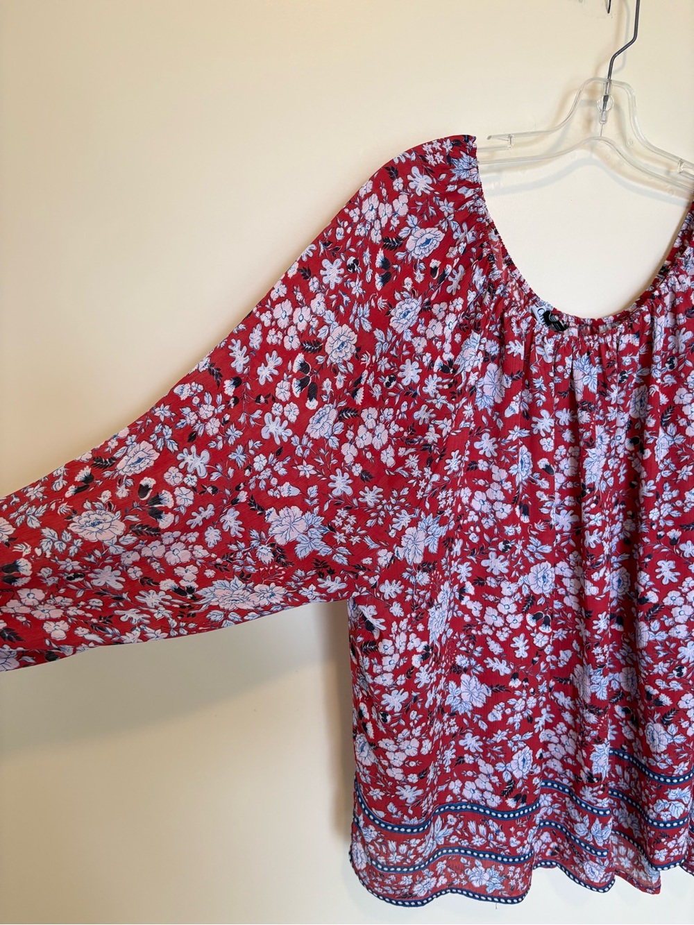 Chaps by Ralph Lauren Red Floral Peasant Boho Off Shoulder Top Plus Size 3X - Picture 3 of 5